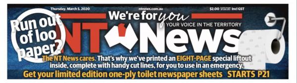 澳洲報紙加頁送「廁紙」 幫讀者解決廁紙荒