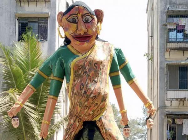 印度色彩節現巨大「武漢肺炎怪獸」 焚燒怪獸象徵驅趕疫症