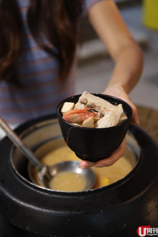 蘿蔔魚片味噌湯任添，師傅把切開的魚皮、魚骨全放到湯中熬，湯頭鮮甜。