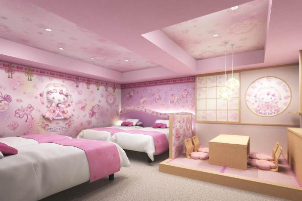 日本傳統圖案揉合現代設計的日式摩登Hello Kitty主題房