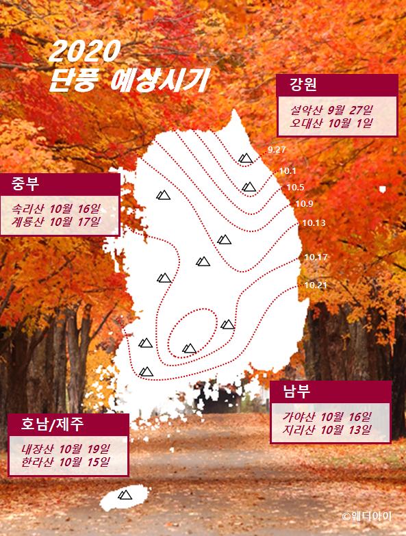 2020韓國紅葉預測 地圖