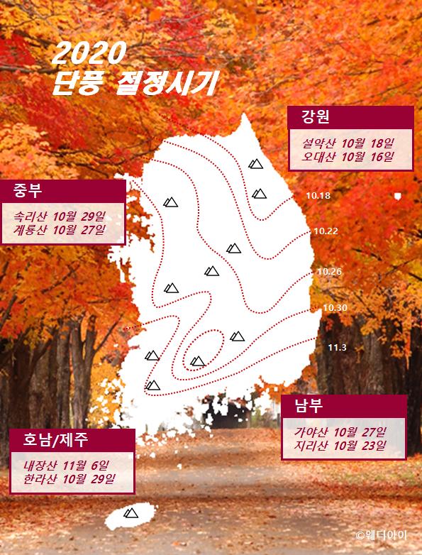 2020韓國紅葉預測 地圖