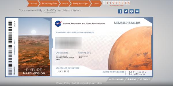 免費領取NASA火星登機證！ 簡單3步登記將名字射上火星