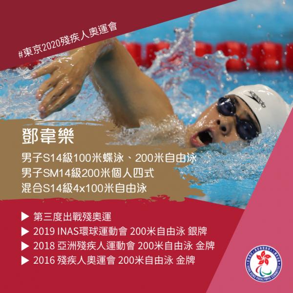 東京殘奧游泳港隊代表：鄧韋樂