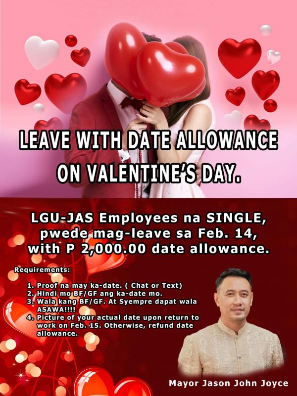 菲律賓市長情人節派單身福利 只供「約會證明」即獲休假兼獎金津貼