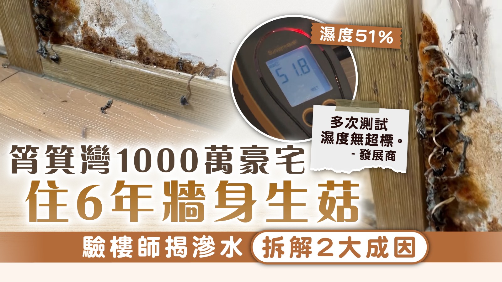 牆身滲水｜筲箕灣1000萬豪宅住6年牆身生菇 驗樓師揭滲水拆解2大成因