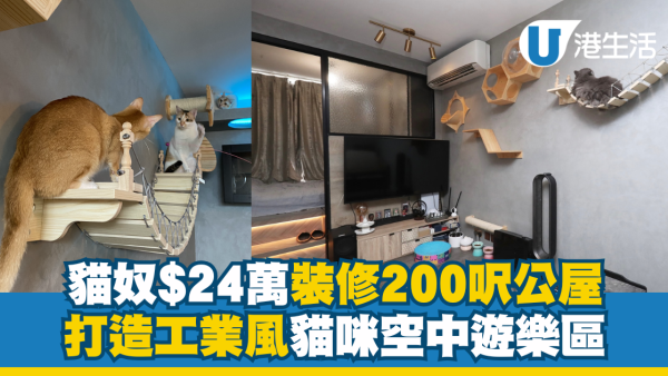 公屋裝修｜年輕情侶$24萬裝修200呎公屋 為4隻貓咪打造空中遊樂區