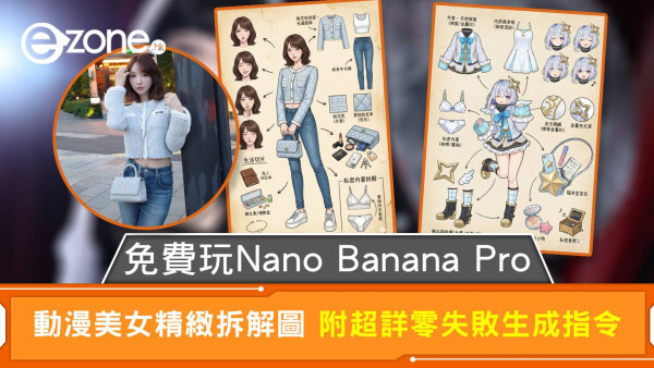 免費玩Nano Banana Pro 動漫美女精緻拆解圖 附超詳零失敗生成指令