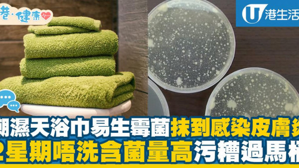 廁所浴巾易生霉菌勁污糟  2星期已含菌量爆標 抹到暗瘡或傷口易感染皮膚病或發炎
