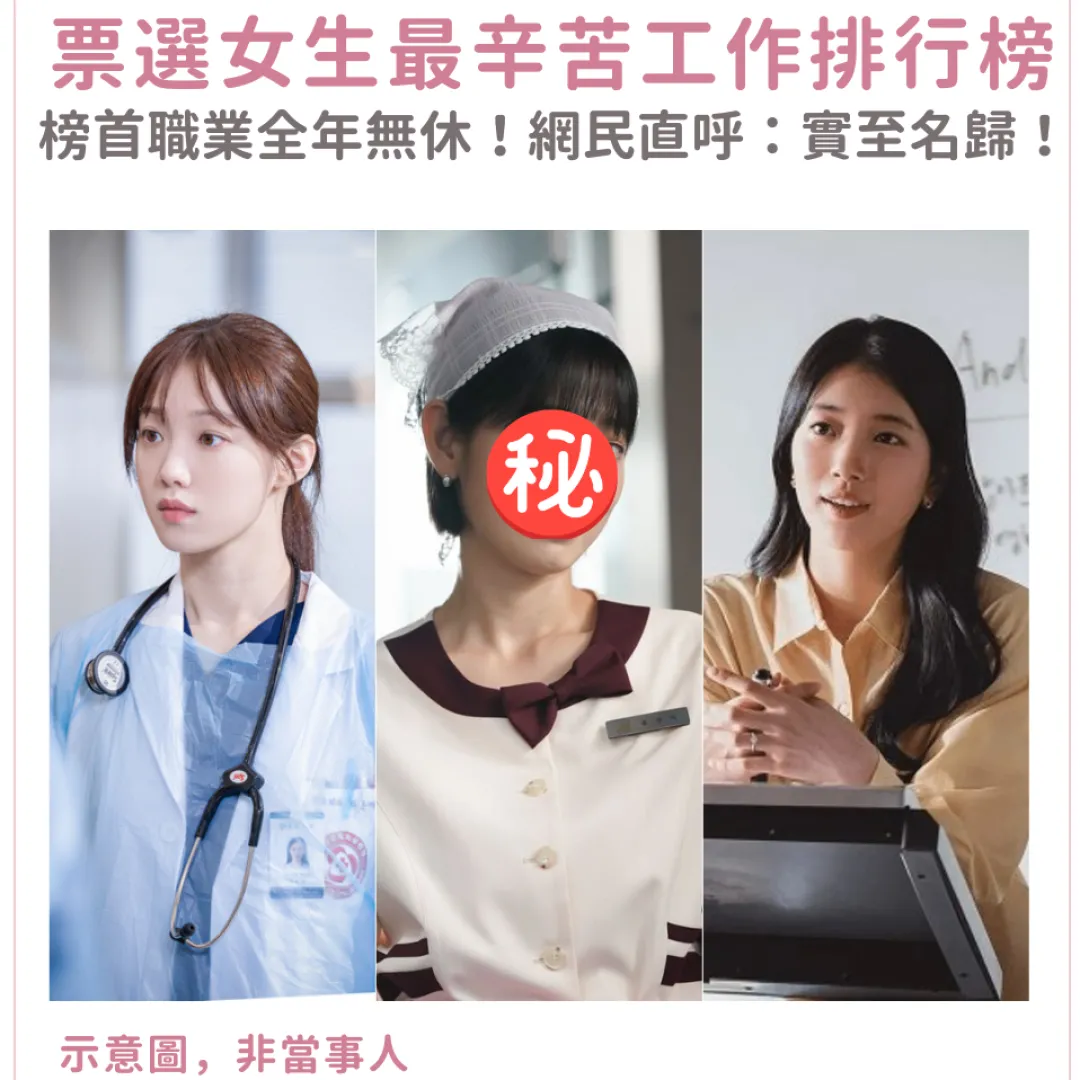 票選女生最辛苦工作排行榜TOP 10！榜首職業錢少事多全年無休！網民直呼：實至名歸！