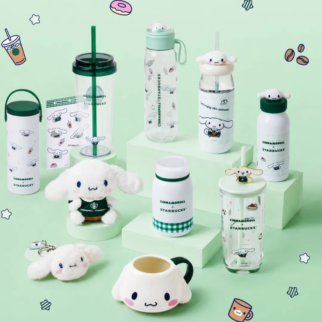 Starbucks聯乘Cinnamoroll！瘋搶限定立體大頭杯、綠圍裙公仔隨行杯、毛公仔吊飾