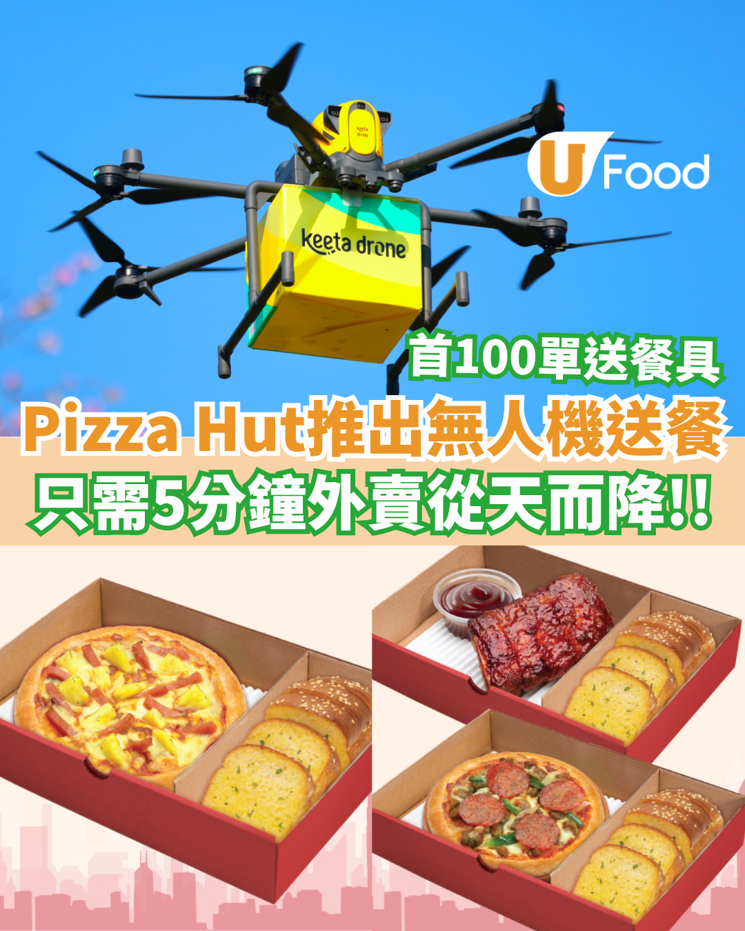 Pizza Hut推出無人機送餐服務！首100個訂單送Pizza造型3合1環保餐具