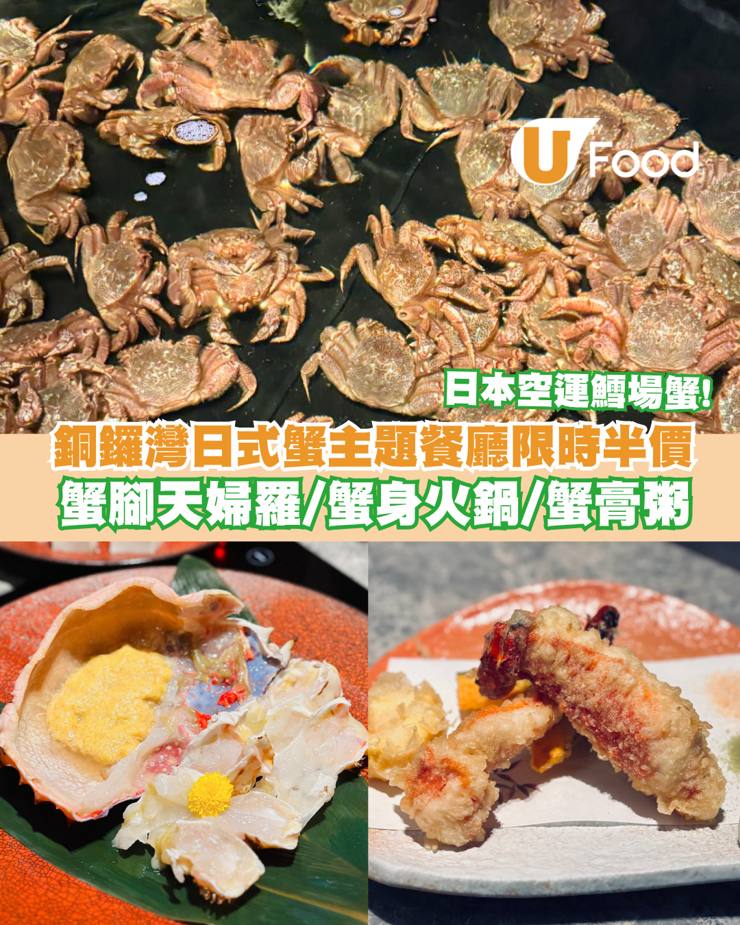 銅鑼灣日式蟹主題餐廳限時半價！9道菜鱈場蟹套餐/蟹腳天婦羅/蟹身火鍋/蟹膏粥