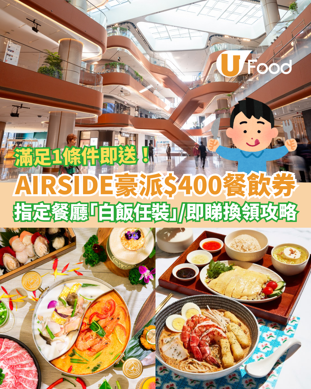 啟德AIRSIDE豪派$400餐飲優惠券！指定餐廳「白飯任裝」食到飽／教1招免費換領攻略