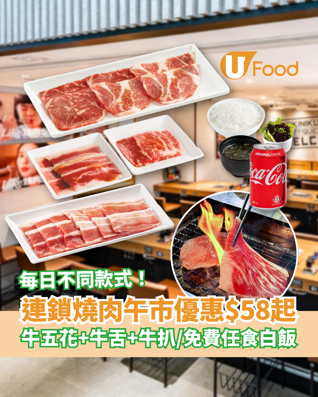 連鎖燒肉午市套餐激減至$58起！狂慳逾$80歎牛五花＋牛舌＋牛扒／白飯免費任食 (即睇每日Menu)