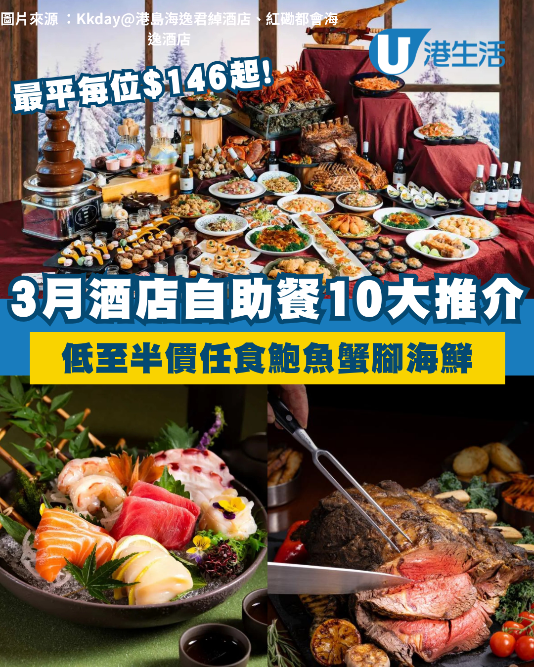 3月酒店自助餐優惠｜10大自助餐優惠推介 低至半價任食鮑魚蟹腳海鮮/連海洋公園門票套票