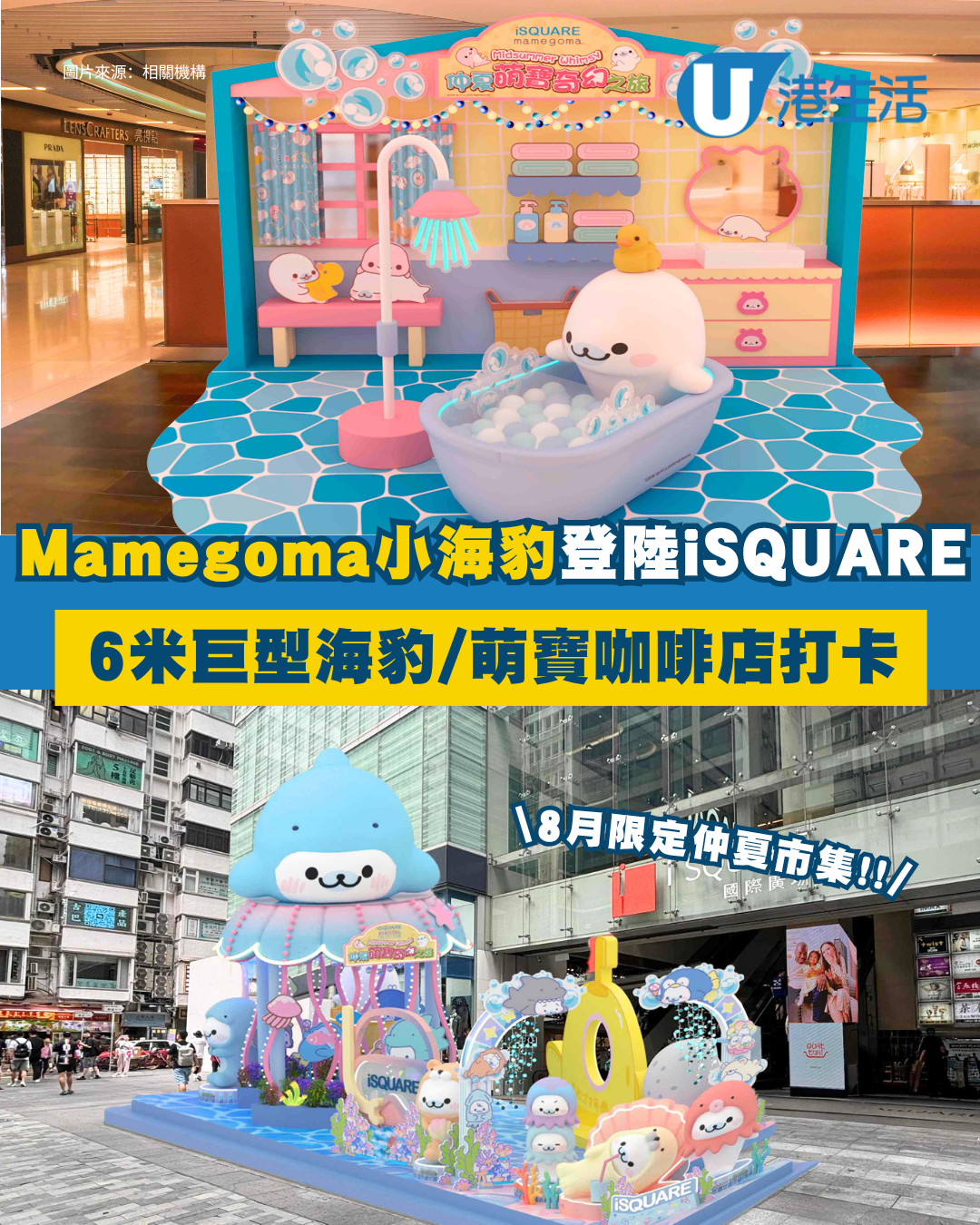 尖沙咀iSQUARE夏日聯乘Mamegoma小海豹 3大粉藍消暑打卡位＋8月限定仲夏市集