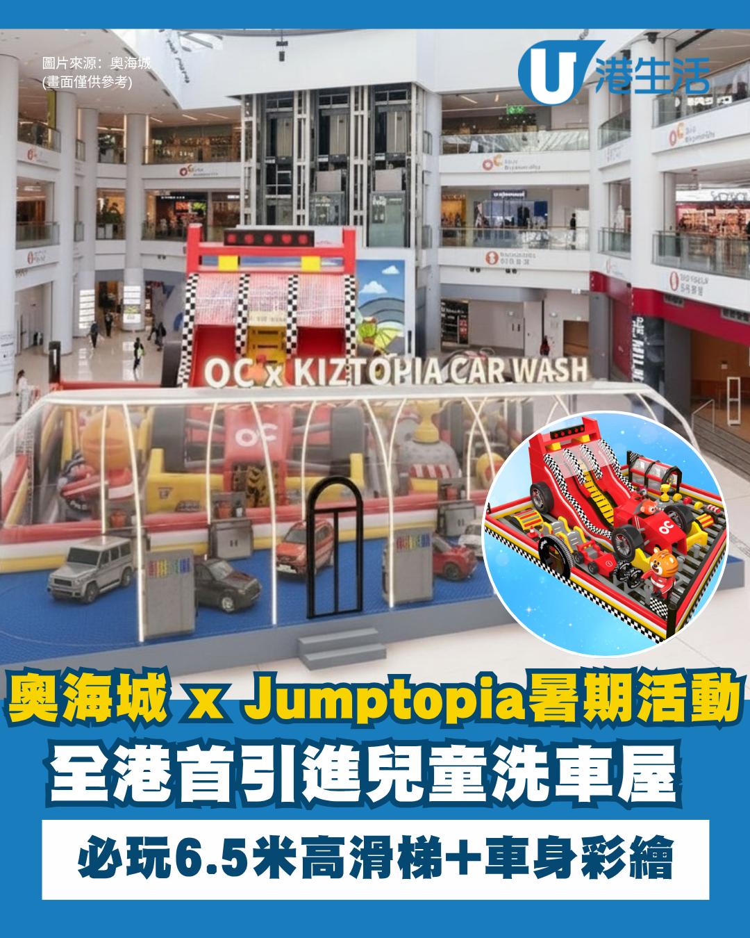 奧海城 X Jumptopia 全港首個兒童洗車屋 必玩6.5米高滑梯/巨型賽車彈床/塗鴉洗車室