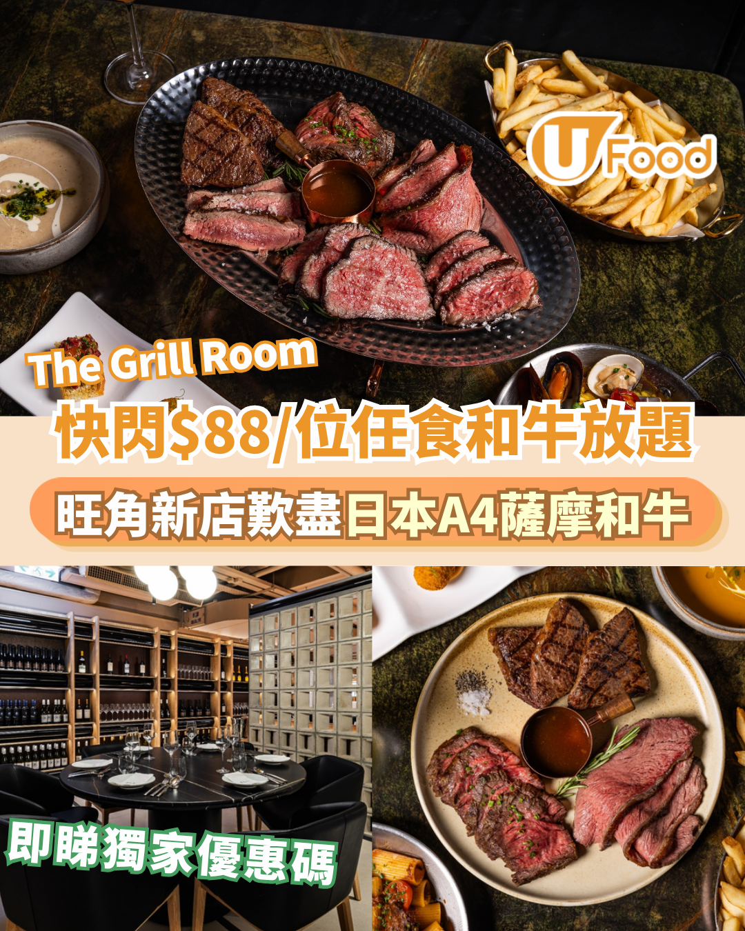 The Grill Room和牛任食放題$88/位！旺角新店開鑼獨家優惠／即睇指定優惠碼