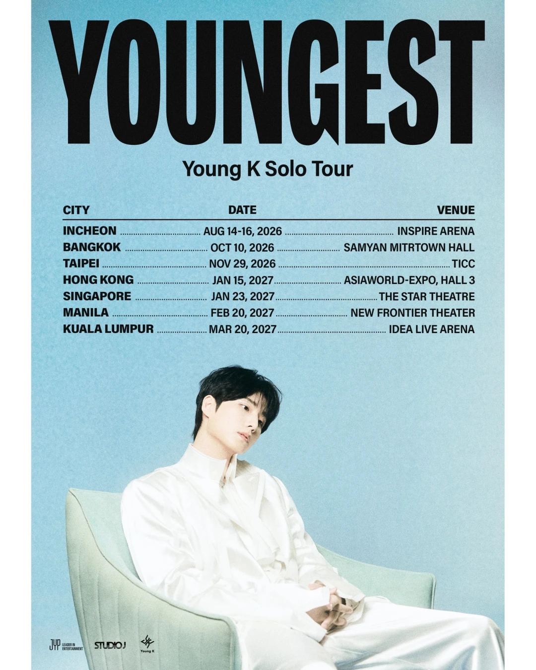 Young K演唱會 | Young K "YOUNGEST" 巡迴演唱會 2027 香港站優先購票/公開發售日期/票價/場地/座位表一覽