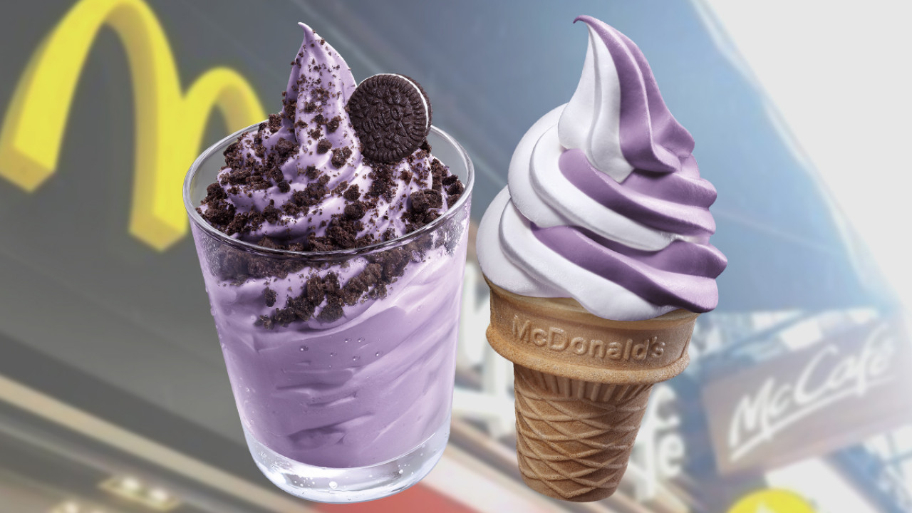 麥當勞甜品站秋日限定紫薯味新地筒 $7優惠價試食OREO曲奇紫薯味新地