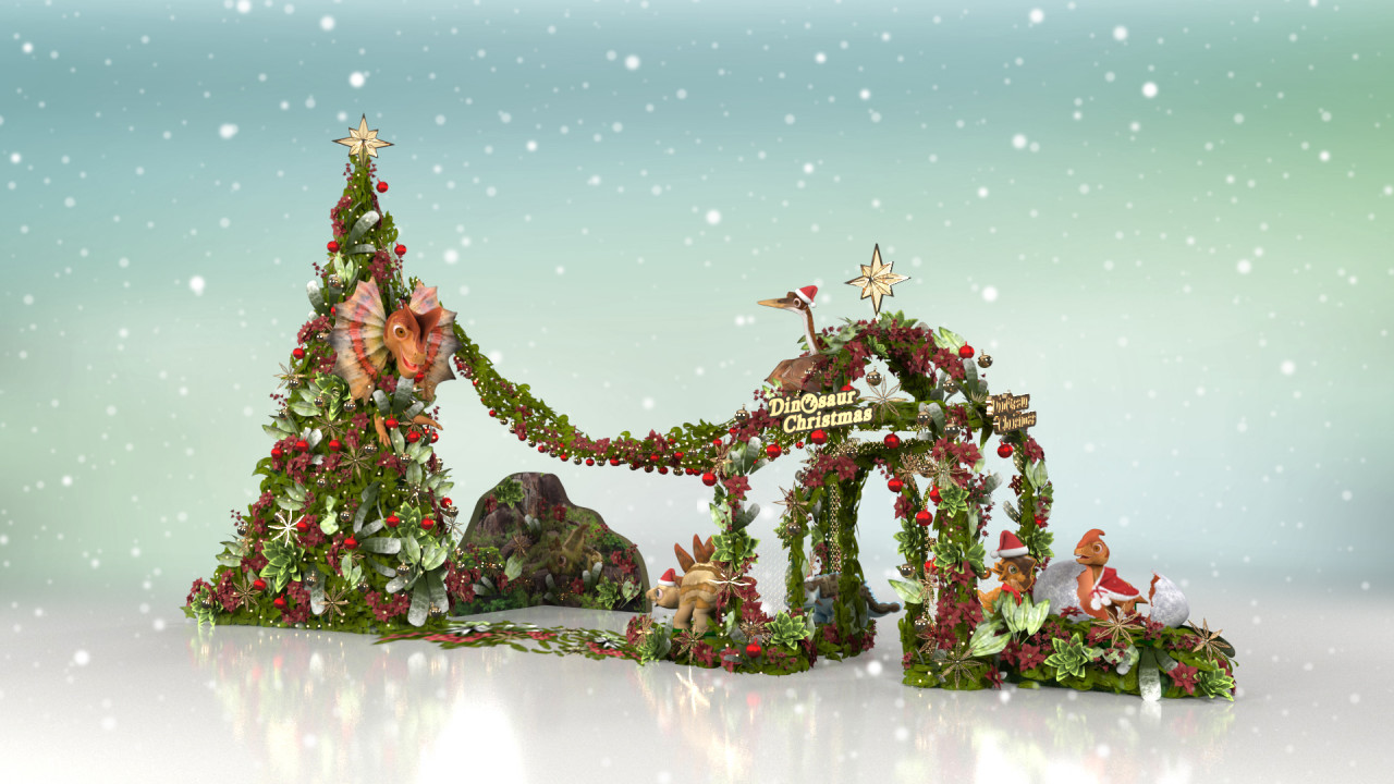 聖誕好去處｜北角匯「十二隻恐龍過聖誕」7大必影位一覽！25呎高雙脊龍聖誕樹、翼龍拱門、1:1仿真三角龍、3D恐龍壁畫