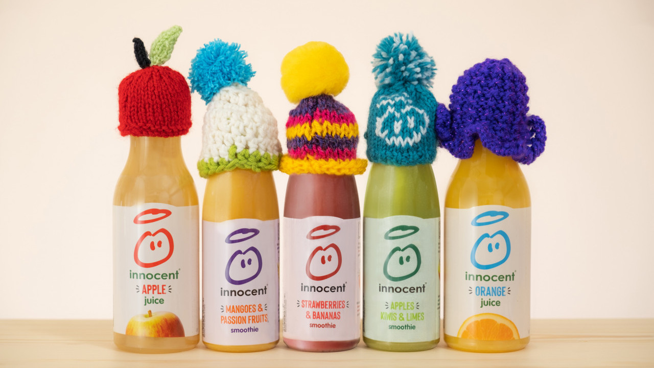  英國健康果汁品牌innocent推出佳節特別版飲品   戴上可愛小冷帽／芒果熱情果／蘋果奇異果青檸／純天然無添加