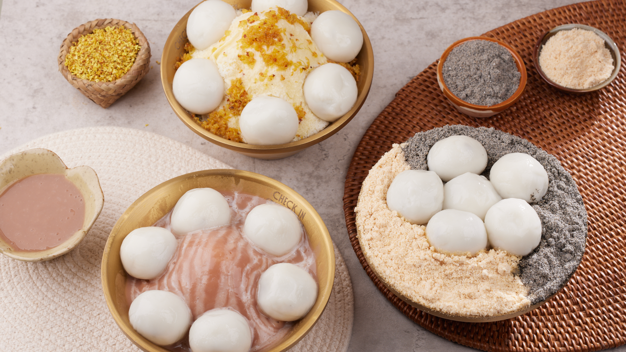 尖沙咀海港城Check In Taipei 新出台式冰火湯圓刨冰　芋泥瀑布／桂花酒釀／黑芝麻醬  配福元湯丸！