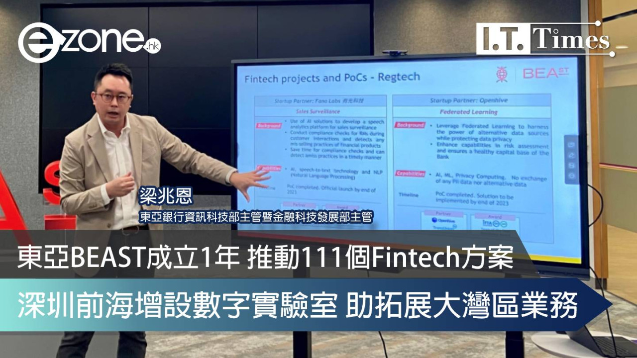 東亞BEAST成立1年推動111個Fintech方案 深圳前海增設數字實驗室 助拓展大灣區業務