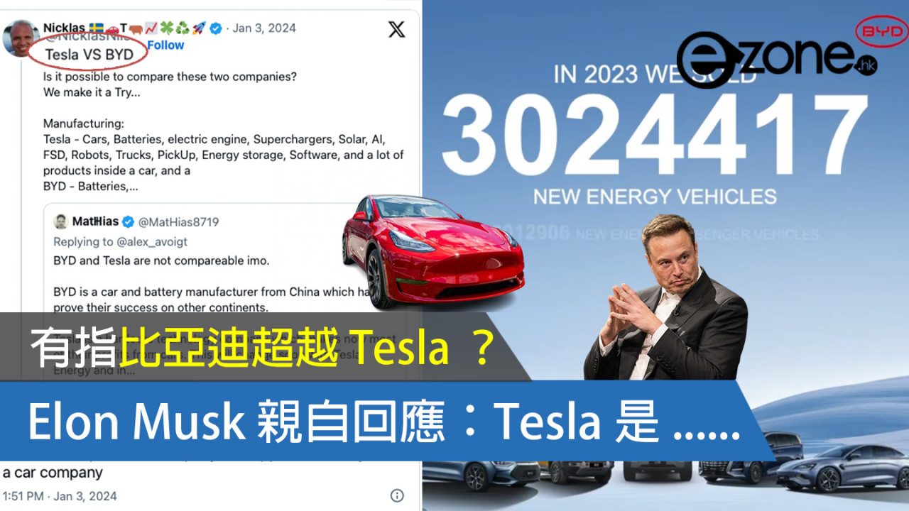 有指比亞迪超越 Tesla ？Elon Musk 親自回應：Tesla 是 AI + 機械人公司