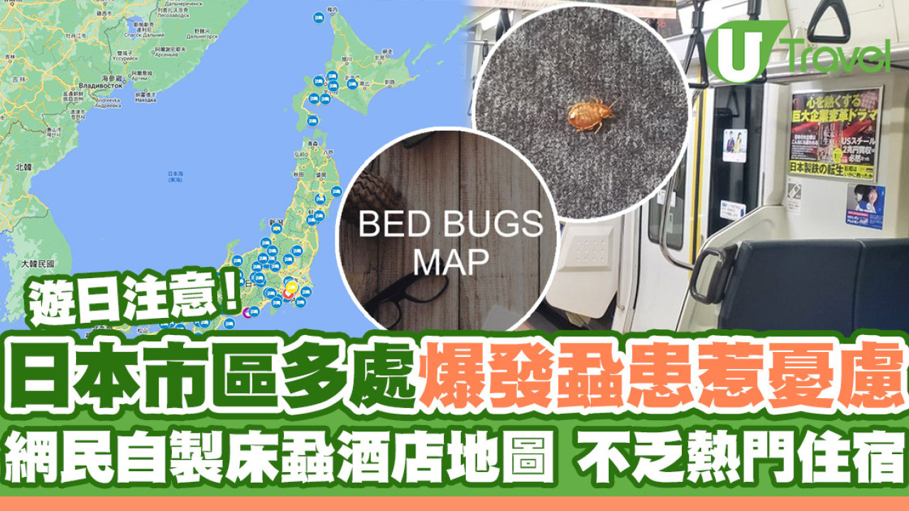 日本多處爆發蝨患惹憂慮 網民自製「床蝨酒店地圖」不乏熱門住宿