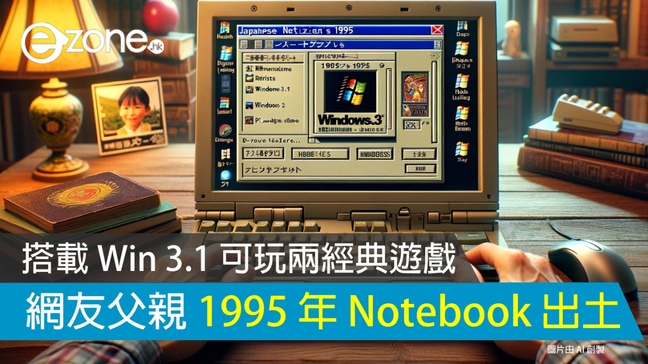 日網友父親 1995 年 Notebook 出土 搭載 Win 3.1 可玩兩經典遊戲