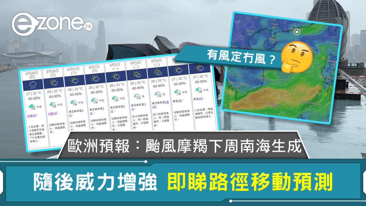 歐洲預報：颱風摩羯下周南海生成 隨後威力增強 即睇路徑移動預測