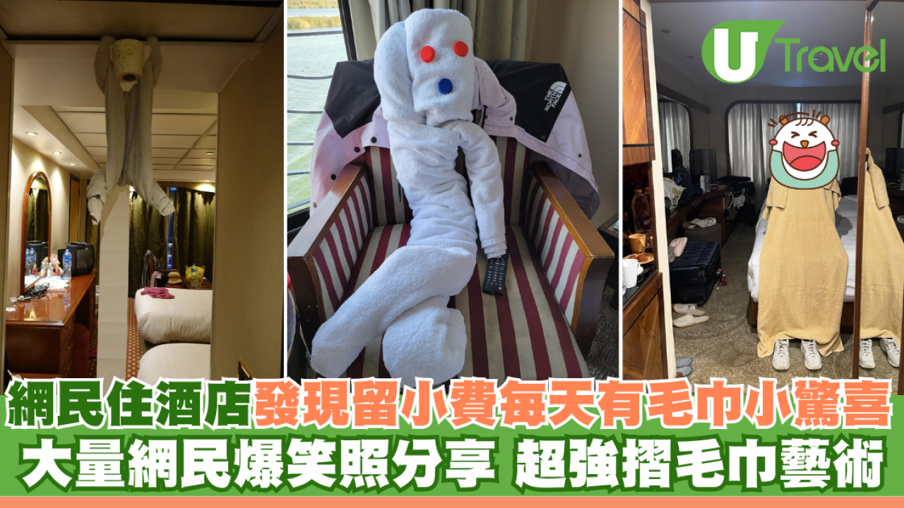 網民旅遊住酒店發現給小費每天有毛巾小驚喜 大量網民爆笑照分享 超強摺毛巾藝術