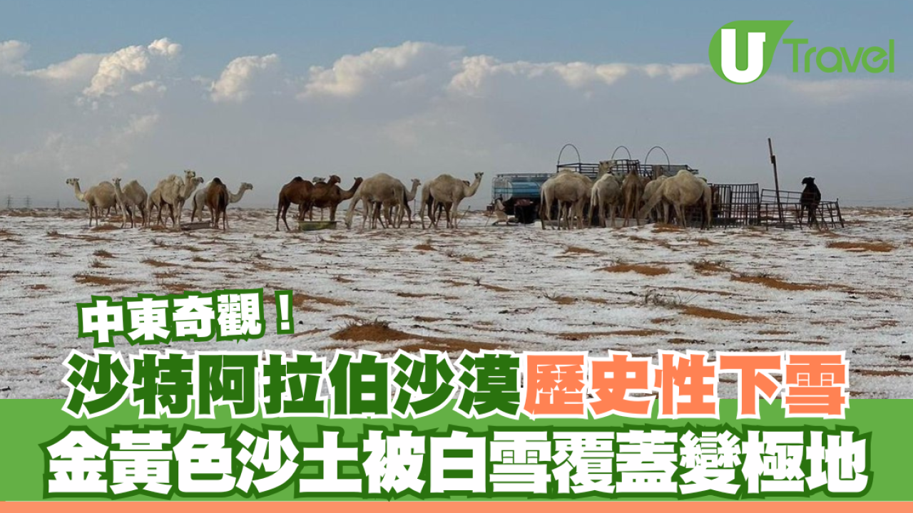 中東奇觀！沙特阿拉伯沙漠歷史性下雪  金黃色沙土被白雪覆蓋變極地