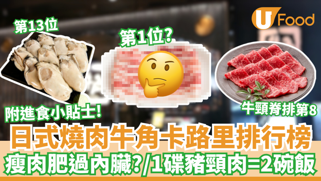 日式燒肉牛角卡路里排行榜｜瘦肉肥過內臟？／1碟豬頸肉=2碗飯