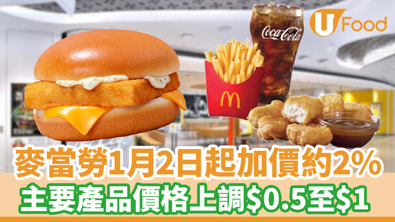 麥當勞加價｜香港麥當勞1月2日起加價約2%！主要產品價格上調0.5至1元| U Food