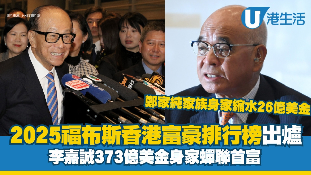 2025福布斯香港富豪排行榜｜李嘉誠373億美金身家蟬聯首富！鄭家純家族身家縮水26億美金| UHK 港生活