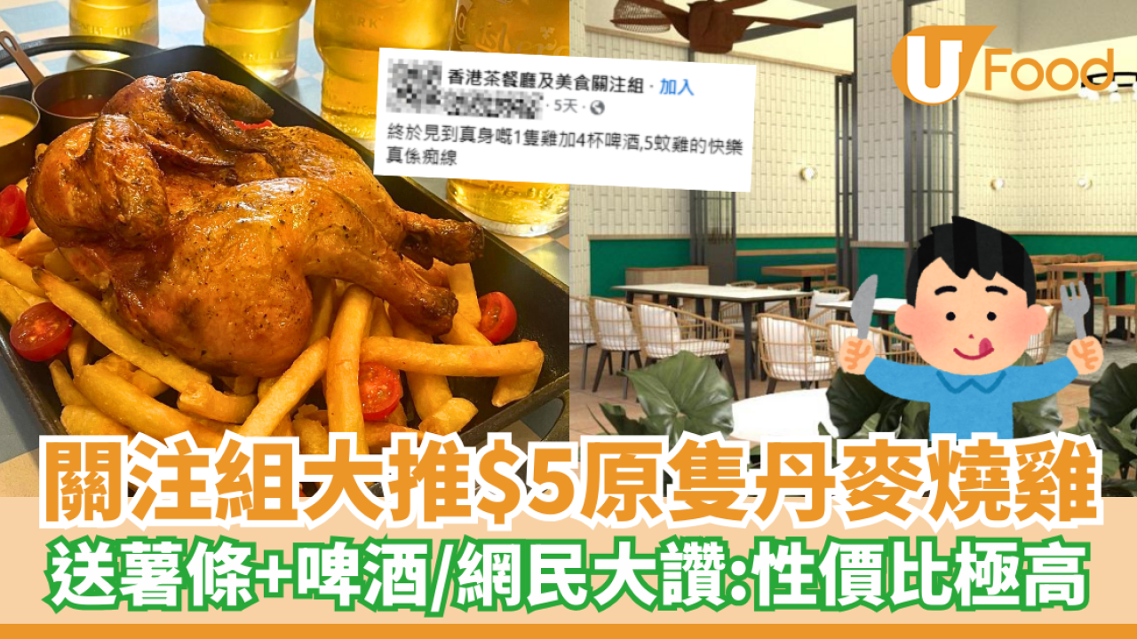 關注組大推$5原隻丹麥燒雞！加送薯條+啤酒／網民: 性價比極高