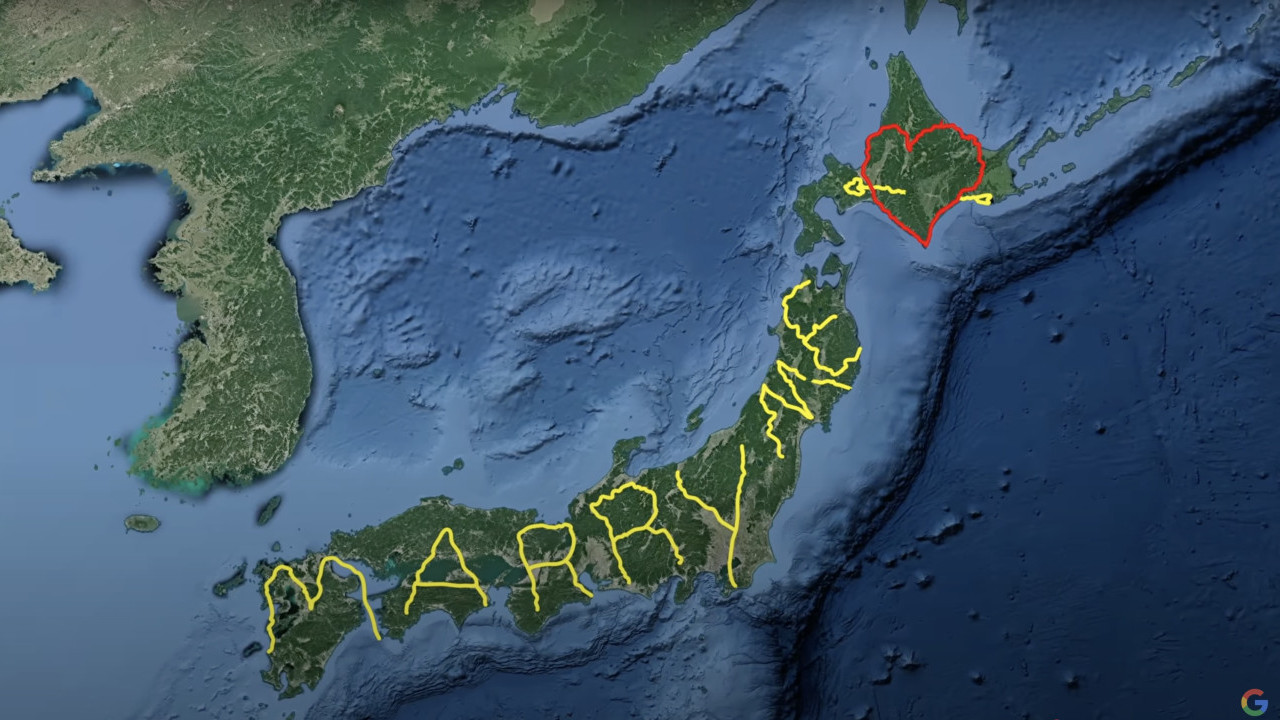 日本男決意裸辭步行逾7千公里   用GPS畫出「Marry me」向女友浪漫求婚創世界紀錄！