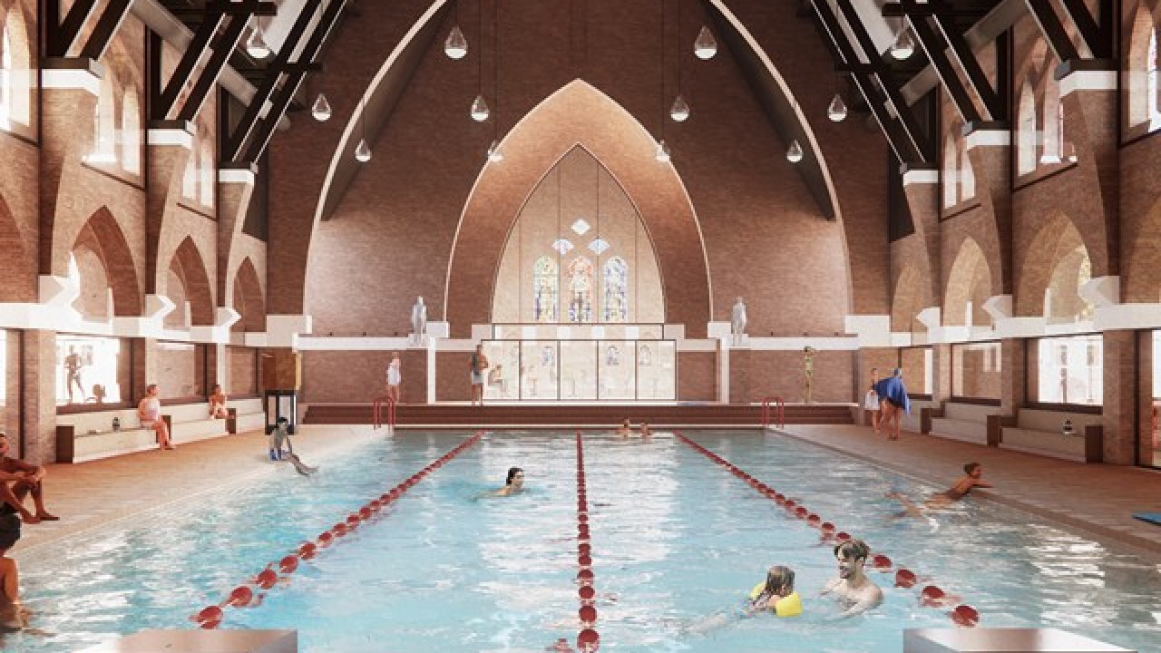 荷蘭百年教堂創意改造成公共泳池！另設圖書館/餐廳  重塑荒廢建築社區價值