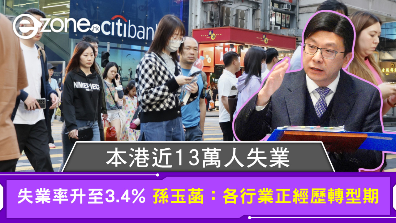 本港近13萬人失業 失業率升至3.4% 孫玉菡：各行業正經歷轉型期