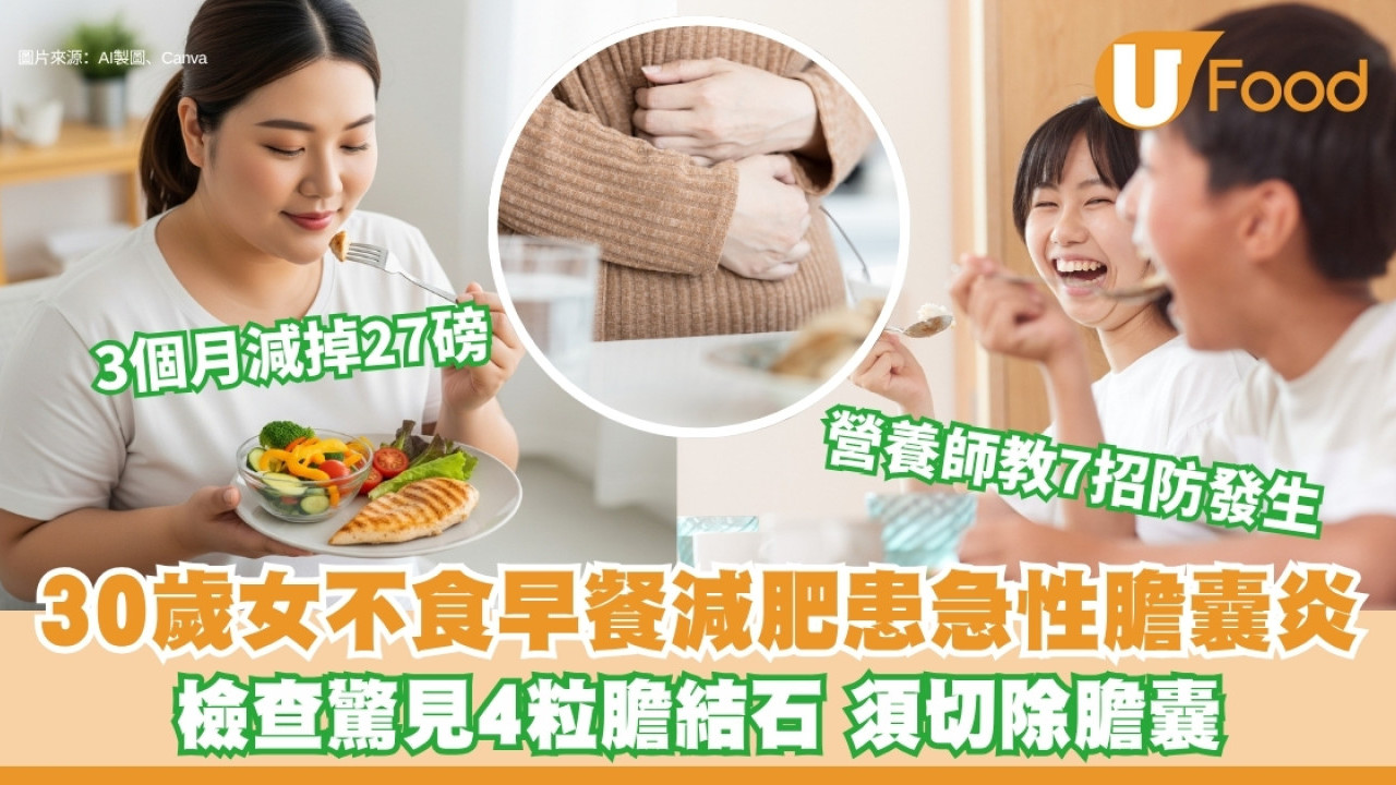 30歲女不食早餐狂甩27磅！減肥太急竟生膽結石致膽囊炎！7招防膽結石發生