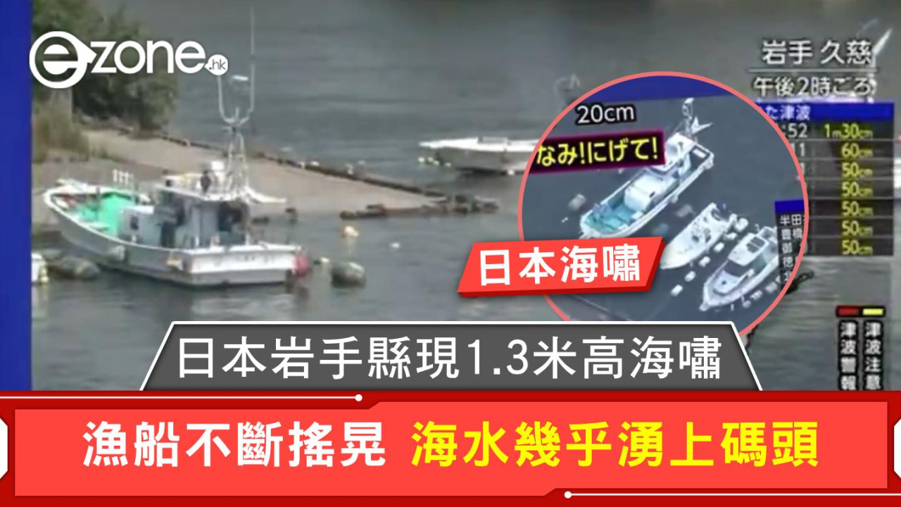 日本海嘯|日本岩手縣現1.3米高海嘯 漁船不斷搖晃 海水幾乎湧上碼頭