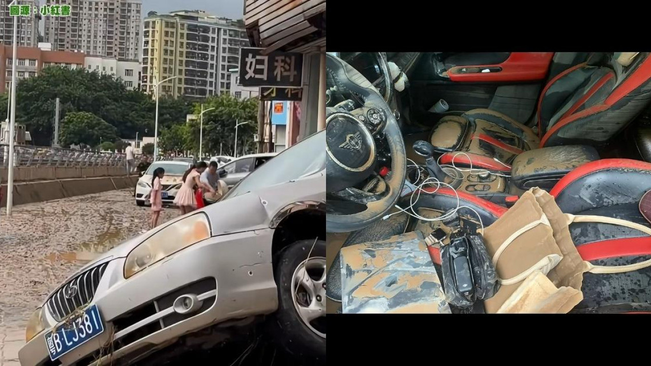 深圳凌晨降破今年紀錄特大暴雨！ 一度發出紅色預警 多區嚴重水浸 汽車被淹沒