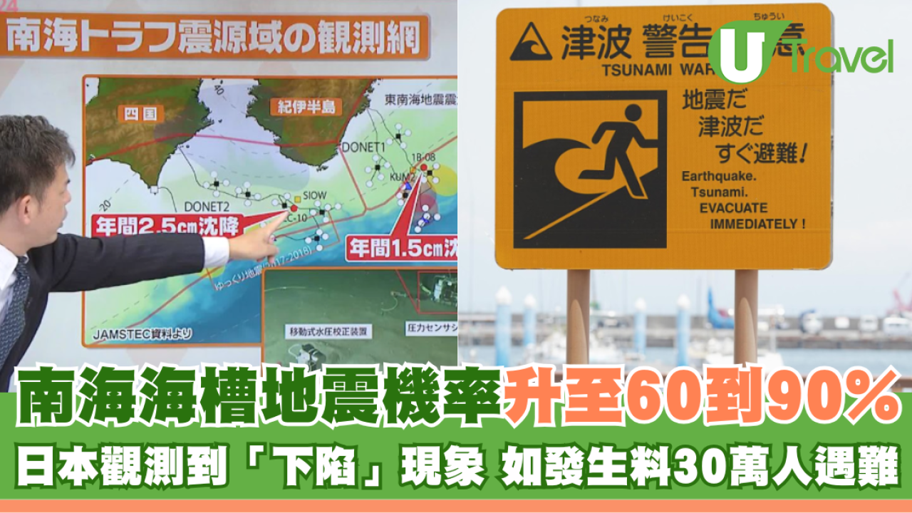 南海海槽地震機率升至最高達90% 日本觀測到每年地陷2厘米 如發生料30萬人遇難 