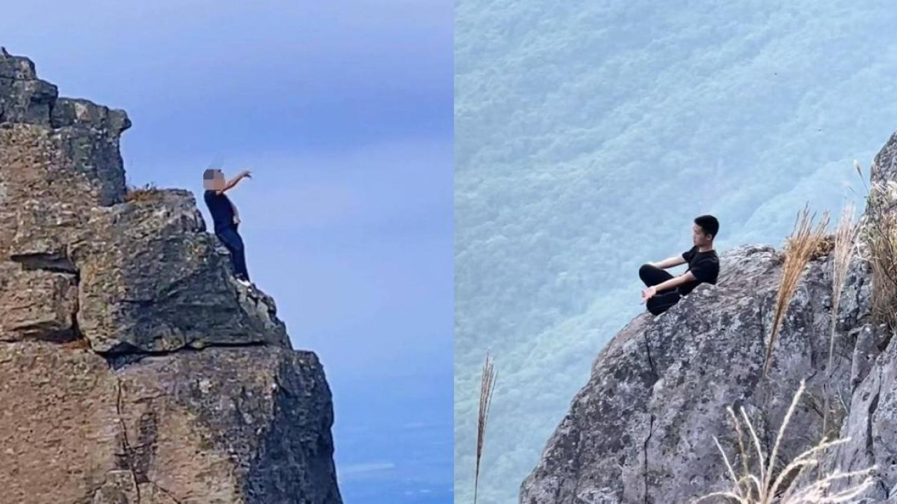 有片！東莞男800米高懸崖邊危險動作練功 聽到目擊者勸阻「練功男」反鼓掌