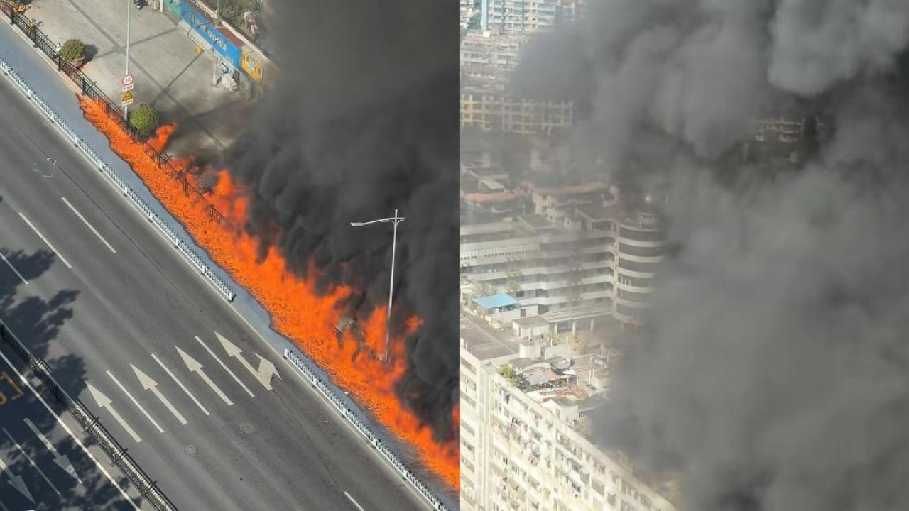 廣州地鐵附近突發大火！貨車漏油驚現「幾十米火龍」封路 現場震撼畫面曝光 (有片)