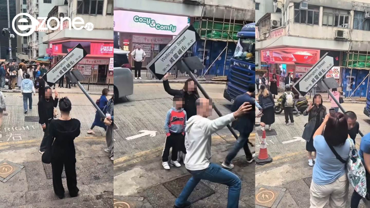 貨車撞歪威靈頓街路牌 秒變遊客打卡熱點 網民熱議:斜得好藝術【有片】