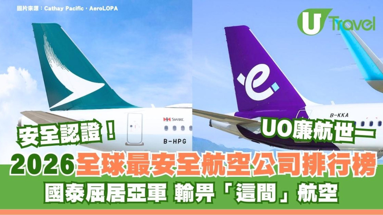UO廉航世一！2026全球最安全航空公司排行榜出爐！國泰亞軍輸畀這間